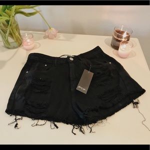 Nasty Gal Black Jean Ripped Shorts